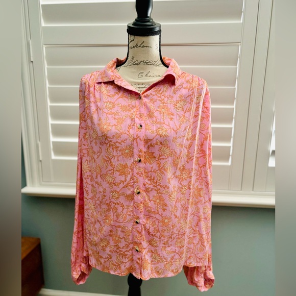 Billabong Day After Day boho crinkle long sleeve  size S/8 - pink and orange - Picture 6 of 10